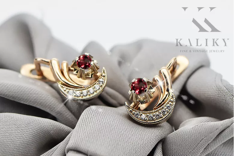 Earrings Ruby Original Vintage 14K Rose White Gold Vintage craft vec093rw